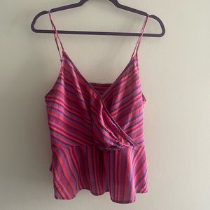 Colorful Rainbow Striped Peplum Tank Top v neck Flowy Shirt